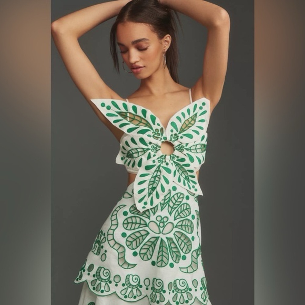 Anthropologie Farm Rio Flower Richelieu Linen Midi Dress - Picture 3 of 9